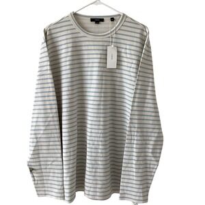 Vince Mens Long Sleeve Striped Crew Neck T Shirt XXL Beige Blue Cotton Blend NEW